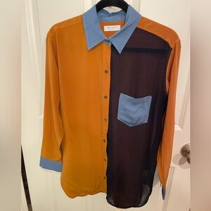 Equipment Silk Colorblock Button Down Shirt